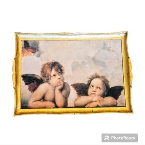 Italian Florentine Tray Cherub Raphael Sistine Chapel Print